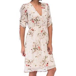 Light Pink Floral Printed V Neck Dress